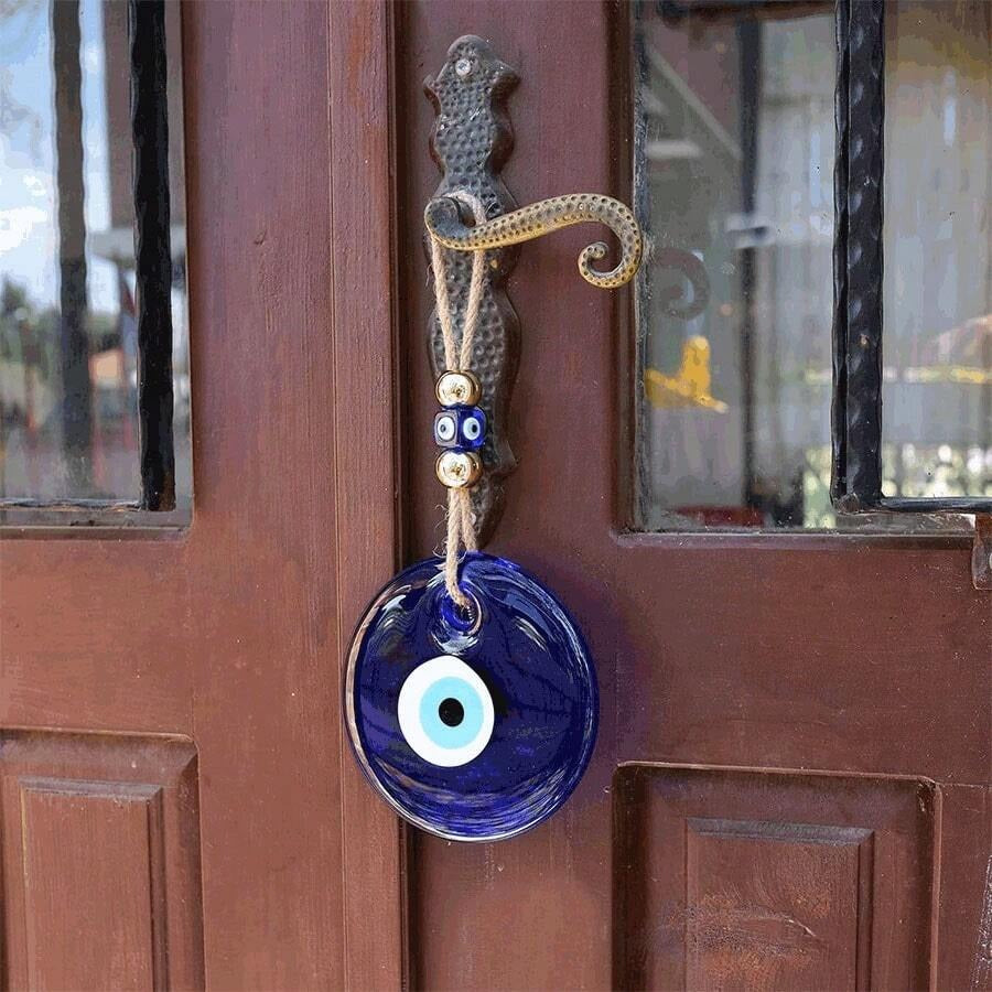 Amuleto da parete in vetro blu stile turco e greco, portafortuna e protezione, decoro da parete artigianale, adatto per casa, ufficio, giardino e ingressi