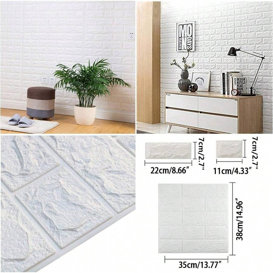 1/10/20 pezzi Pannelli da parete 3D bianchi autoadesivi, adesivi da parete in schiuma per decorazione domestica, rivestimento murale impermeabile facile da applicare e rimuovere, aspetto realistico di mattoni per soggiorno, camera da letto e cucina