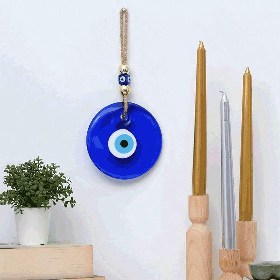 Amuleto da parete in vetro blu stile turco e greco, portafortuna e protezione, decoro da parete artigianale, adatto per casa, ufficio, giardino e ingressi