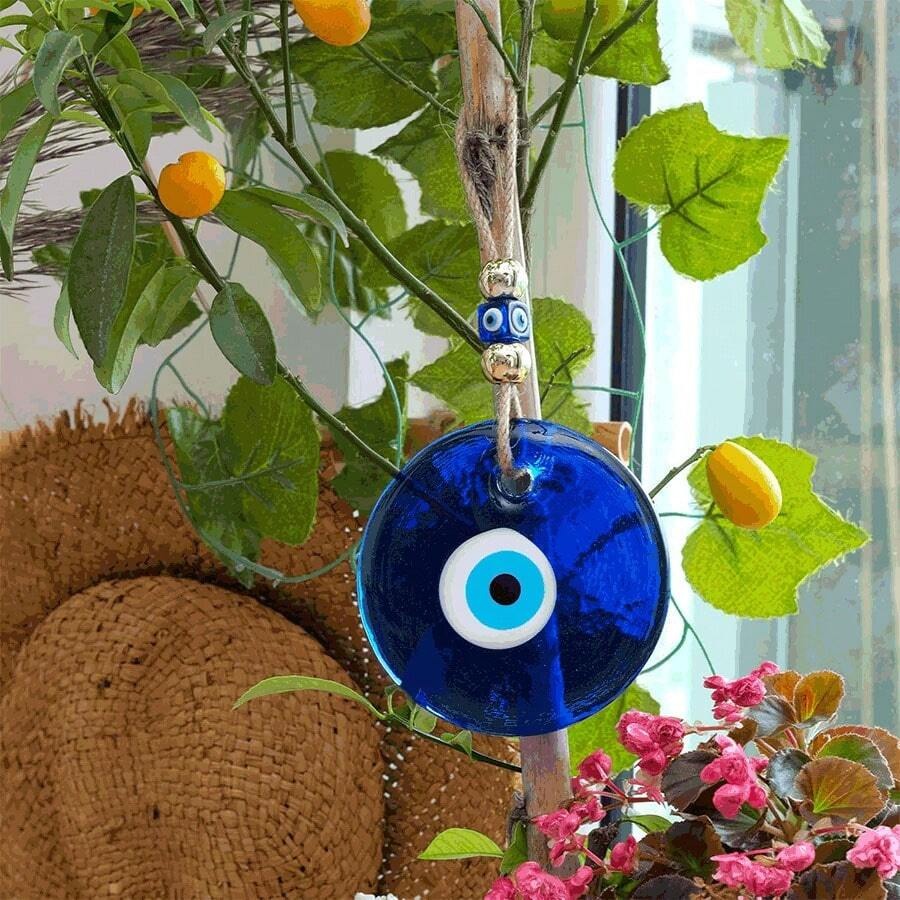 Amuleto da parete in vetro blu stile turco e greco, portafortuna e protezione, decoro da parete artigianale, adatto per casa, ufficio, giardino e ingressi