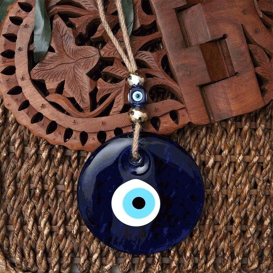 Amuleto da parete in vetro blu stile turco e greco, portafortuna e protezione, decoro da parete artigianale, adatto per casa, ufficio, giardino e ingressi