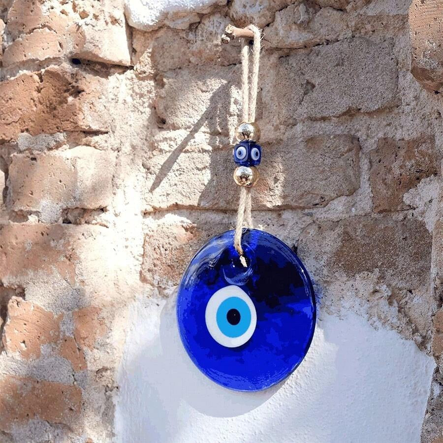 Amuleto da parete in vetro blu stile turco e greco, portafortuna e protezione, decoro da parete artigianale, adatto per casa, ufficio, giardino e ingressi