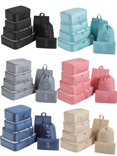 7 pezzi Set di borse da viaggio per contenere e organizzare valigia, abiti, scarpe, articoli da toeletta, scatole, portatili, impermeabili, multifunzionali, adatti per rossetti, pennelli, cosmetici, telefoni, monete, piccoli oggetti,