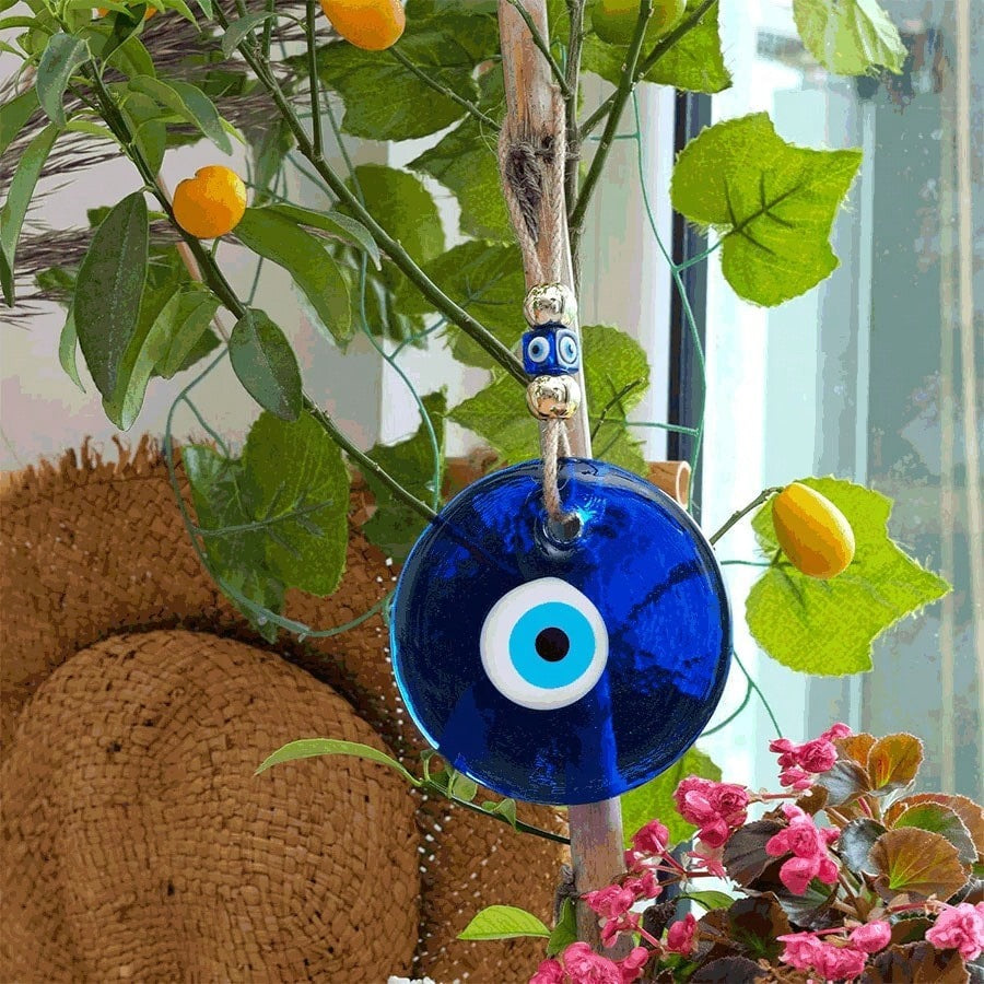Amuleto da parete in vetro blu stile turco e greco, portafortuna e protezione, decoro da parete artigianale, adatto per casa, ufficio, giardino e ingressi