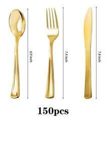 75 pezzi Set di posate decorative argento e oro - inclusi 25 forchette, 25 coltelli, 25 cucchiai da tavola - Lavabili e riutilizzabili per matrimoni, feste, cene, matrimoni, cucina e San Valentino, forniture scolastiche