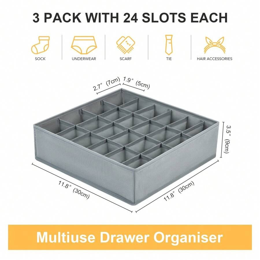 3 pezzi Divisori organizer per cassetti dei calzini, organizer per biancheria intima, 20 scomparti per organizzare e conservare calzini, fazzoletti, cravatte, cinture (grigio)