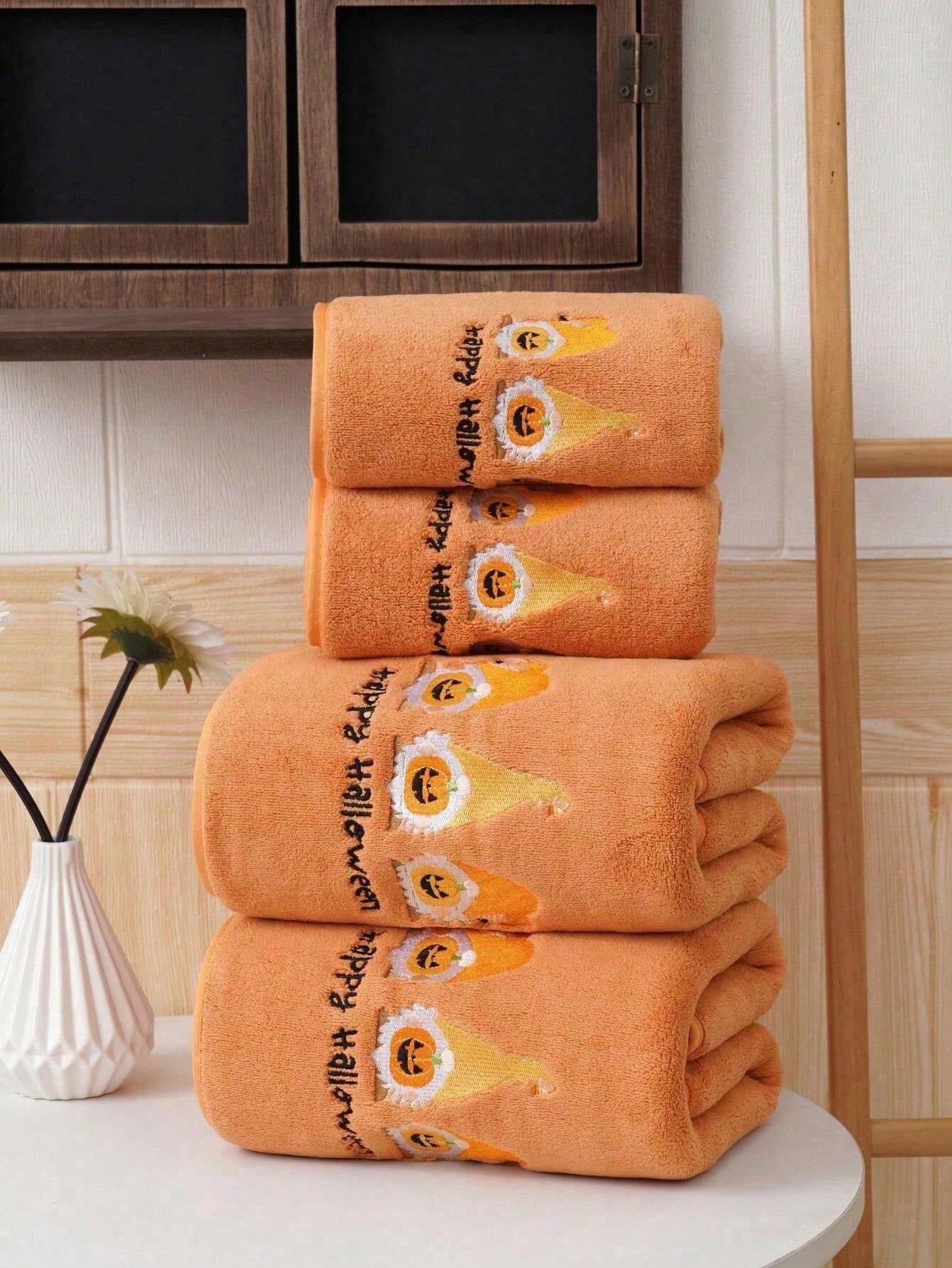 1/3 pezzi Asciugamano o telo da bagno in velluto corallo ricamato, decorazione autunnale con gatti neri e magici, regali per le vacanze, decorazione per la casa, morbido e assorbente per il salone di bellezza e il bagno di casa