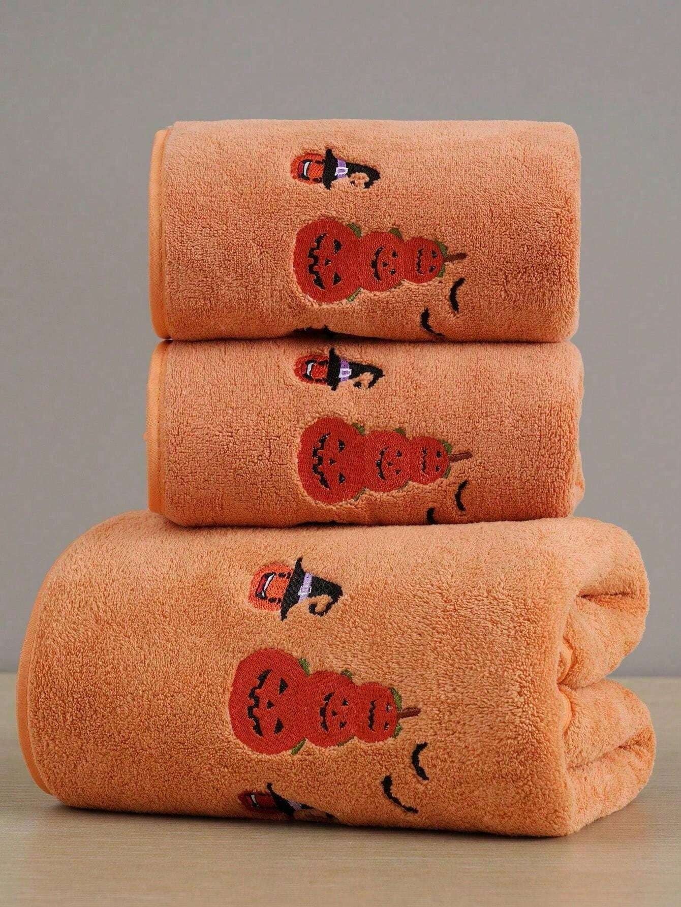 1/3 pezzi Asciugamano o telo da bagno in velluto corallo ricamato, decorazione autunnale con gatti neri e magici, regali per le vacanze, decorazione per la casa, morbido e assorbente per il salone di bellezza e il bagno di casa