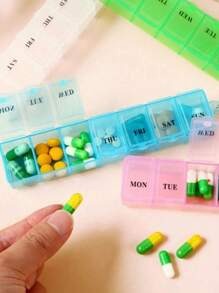 Scatola dei medicinali da 7 giorni alla settimana, portatile mini con grande capacità, scomparti in inglese, scatola portaoggetti per medicinali