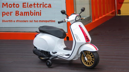 Aiyaplay Moto Elettrica per Bambini 3-8 Anni a Licenza Vespa con Rotelle, Fanale e Musica, Moto Giocattolo in PP e Metallo, 107x47x73 cm