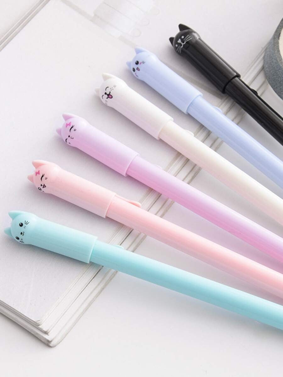 Set di penne a sfera gel e penne a gel con gattini carini in stile cartoni animati, coda che si muove, inchiostro gel nero scorrevole, materiale in plastica resistente, articoli di cartoleria divertenti per studenti