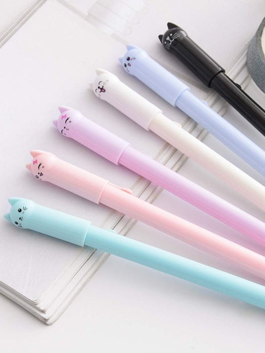 Set di penne a sfera gel e penne a gel con gattini carini in stile cartoni animati, coda che si muove, inchiostro gel nero scorrevole, materiale in plastica resistente, articoli di cartoleria divertenti per studenti