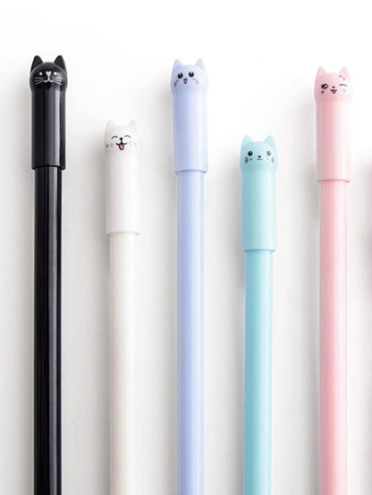 Set di penne a sfera gel e penne a gel con gattini carini in stile cartoni animati, coda che si muove, inchiostro gel nero scorrevole, materiale in plastica resistente, articoli di cartoleria divertenti per studenti