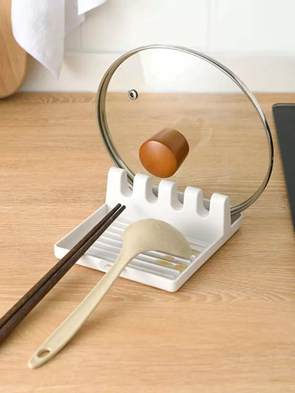 Basic living 1 pezzo Rack per coperchio pentola, poggia cucchiaio multifunzione in PP bianco, organizzatore di accessori per utensili da cucina da bancone