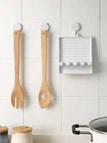 Basic living 1 pezzo Rack per coperchio pentola, poggia cucchiaio multifunzione in PP bianco, organizzatore di accessori per utensili da cucina da bancone