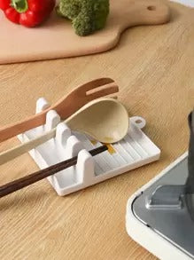 Basic living 1 pezzo Rack per coperchio pentola, poggia cucchiaio multifunzione in PP bianco, organizzatore di accessori per utensili da cucina da bancone
