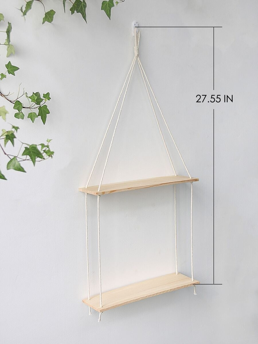 Mensola da parete in macramè - Scaffale da parete in legno stile boho a 2 ripiani, mensola galleggiante di stile rustico per piante, per camera da letto, soggiorno, cameretta, decorazione per la casa e la stanza