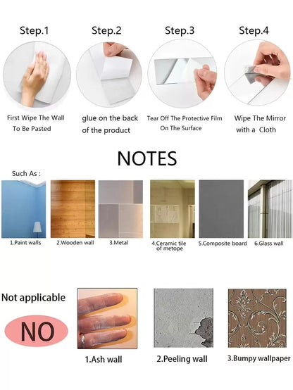 1 pezzo Adesivo specchio divisorio per bagno in acrilico rimovibile, impermeabile e anti-umidità, per hotel, centro commerciale, casa, facile installazione