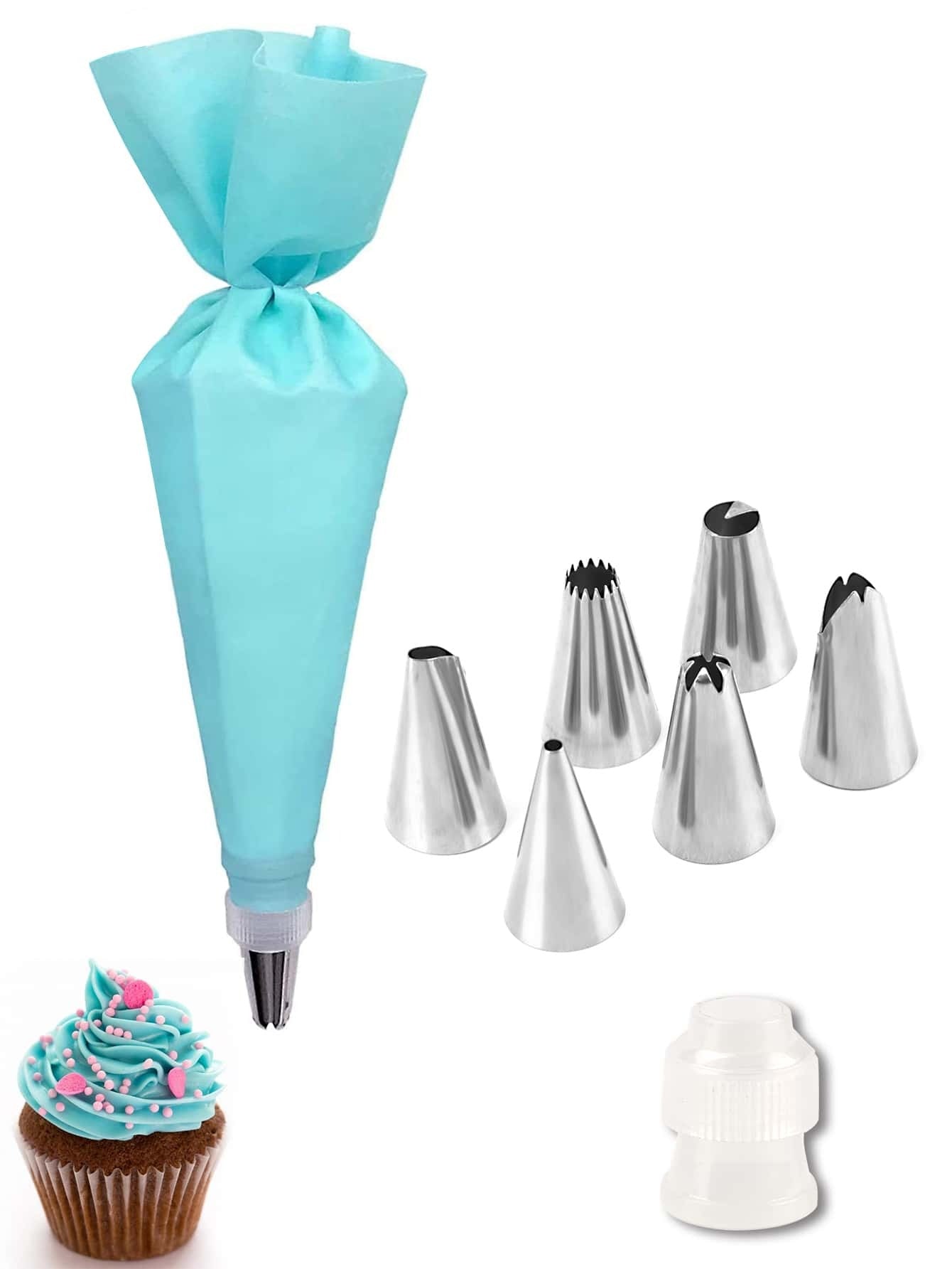 Set da 8 pezzi di sacchetti per decorazione e ugelli per pasticceria di colore blu