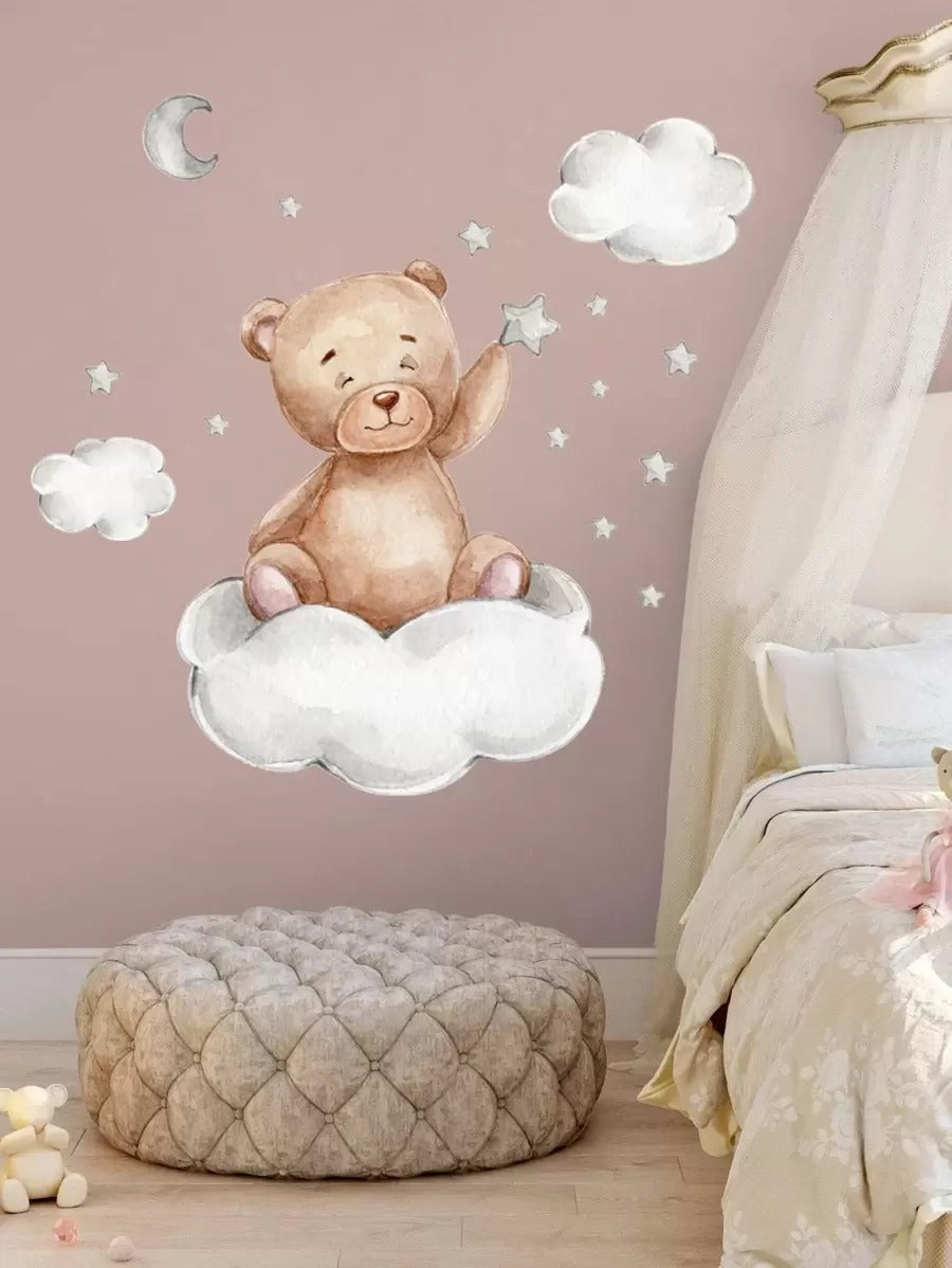 1 pezzo Adesivo da parete in PVC, decorazione da parete con motivo carino di orso cartoni animati per decorazione domestica, adesivi, decalcomanie da parete, decalcomanie in vinile per decorazioni domestiche