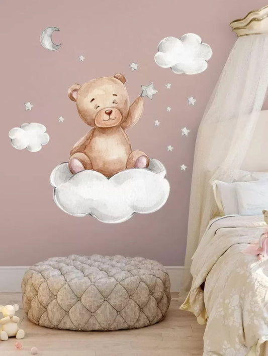 1 pezzo Adesivo da parete in PVC, decorazione da parete con motivo carino di orso cartoni animati per decorazione domestica, adesivi, decalcomanie da parete, decalcomanie in vinile per decorazioni domestiche