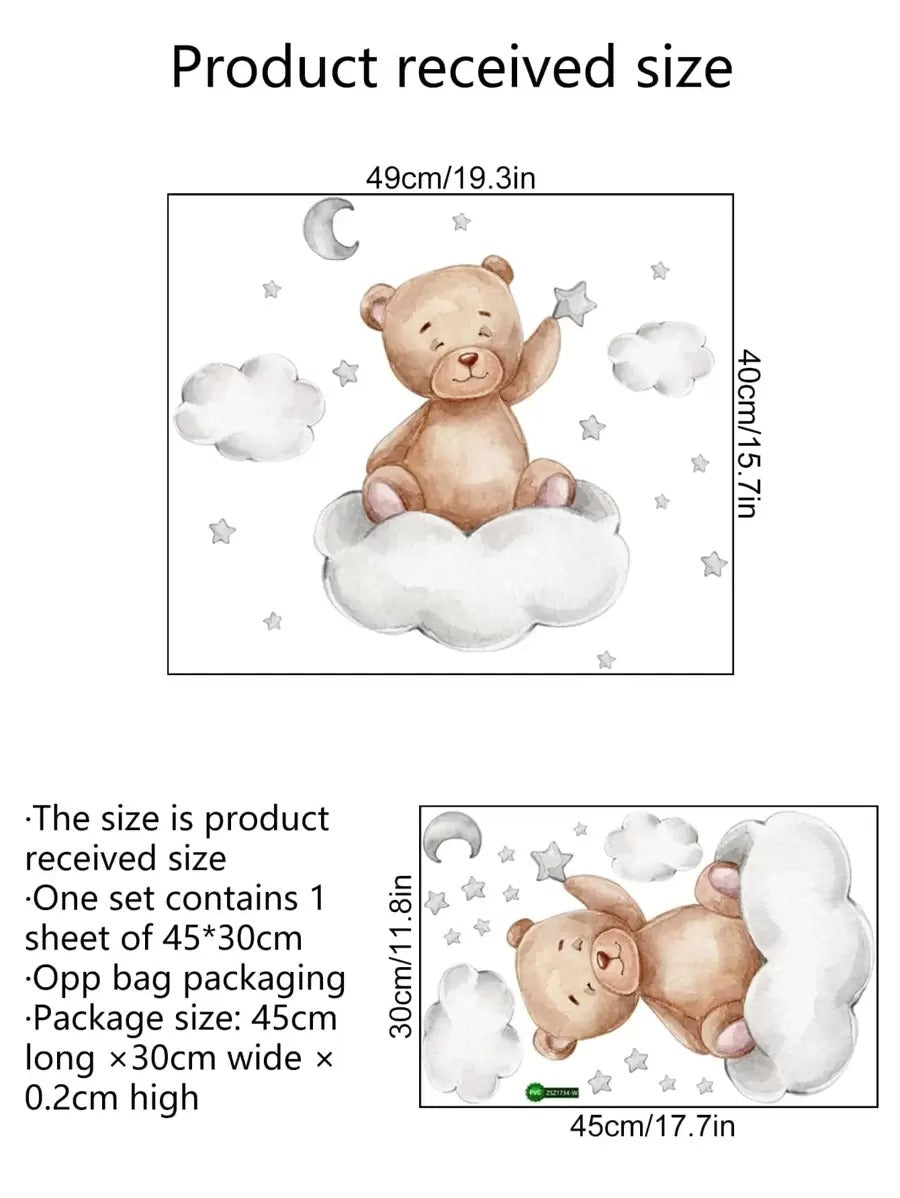 1 pezzo Adesivo da parete in PVC, decorazione da parete con motivo carino di orso cartoni animati per decorazione domestica, adesivi, decalcomanie da parete, decalcomanie in vinile per decorazioni domestiche