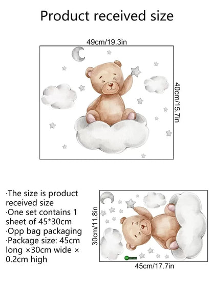 1 pezzo Adesivo da parete in PVC, decorazione da parete con motivo carino di orso cartoni animati per decorazione domestica, adesivi, decalcomanie da parete, decalcomanie in vinile per decorazioni domestiche