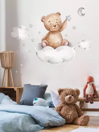 1 pezzo Adesivo da parete in PVC, decorazione da parete con motivo carino di orso cartoni animati per decorazione domestica, adesivi, decalcomanie da parete, decalcomanie in vinile per decorazioni domestiche