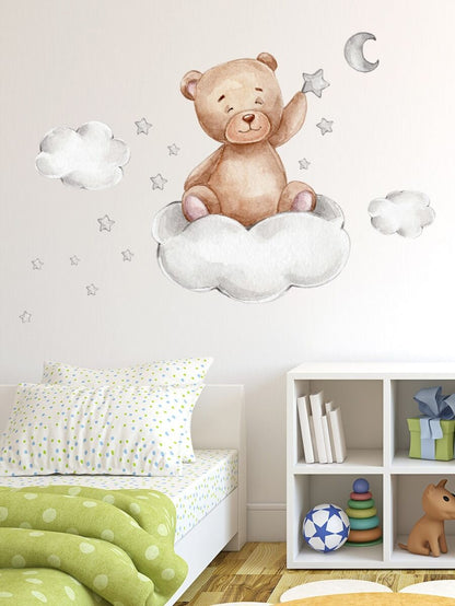 1 pezzo Adesivo da parete in PVC, decorazione da parete con motivo carino di orso cartoni animati per decorazione domestica, adesivi, decalcomanie da parete, decalcomanie in vinile per decorazioni domestiche