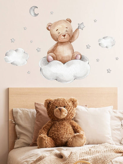 1 pezzo Adesivo da parete in PVC, decorazione da parete con motivo carino di orso cartoni animati per decorazione domestica, adesivi, decalcomanie da parete, decalcomanie in vinile per decorazioni domestiche