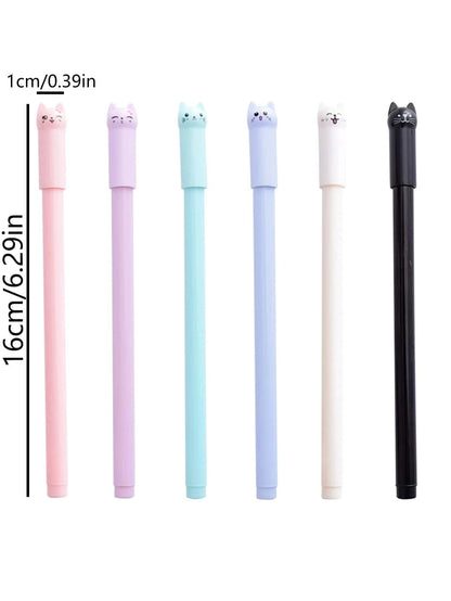Set di penne a sfera gel e penne a gel con gattini carini in stile cartoni animati, coda che si muove, inchiostro gel nero scorrevole, materiale in plastica resistente, articoli di cartoleria divertenti per studenti