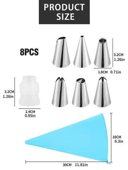 Set da 8 pezzi di sacchetti per decorazione e ugelli per pasticceria di colore blu