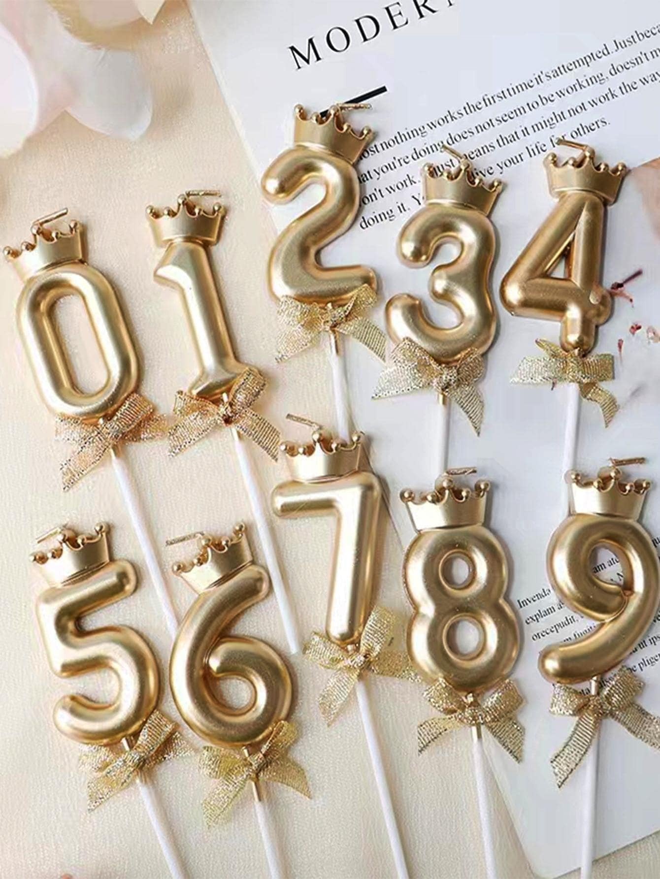 1 pezzo Candela decorativa con corona e numeri, design moderno a cera con corona e numeri per torta, adatto per feste di compleanno, rientro a scuola, San Valentino