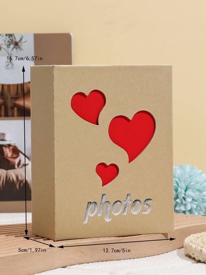 Album fotografico a cuore cavo, porta foto in cartoncino con grafica a lettere, per uso domestico e per il ritorno a scuola