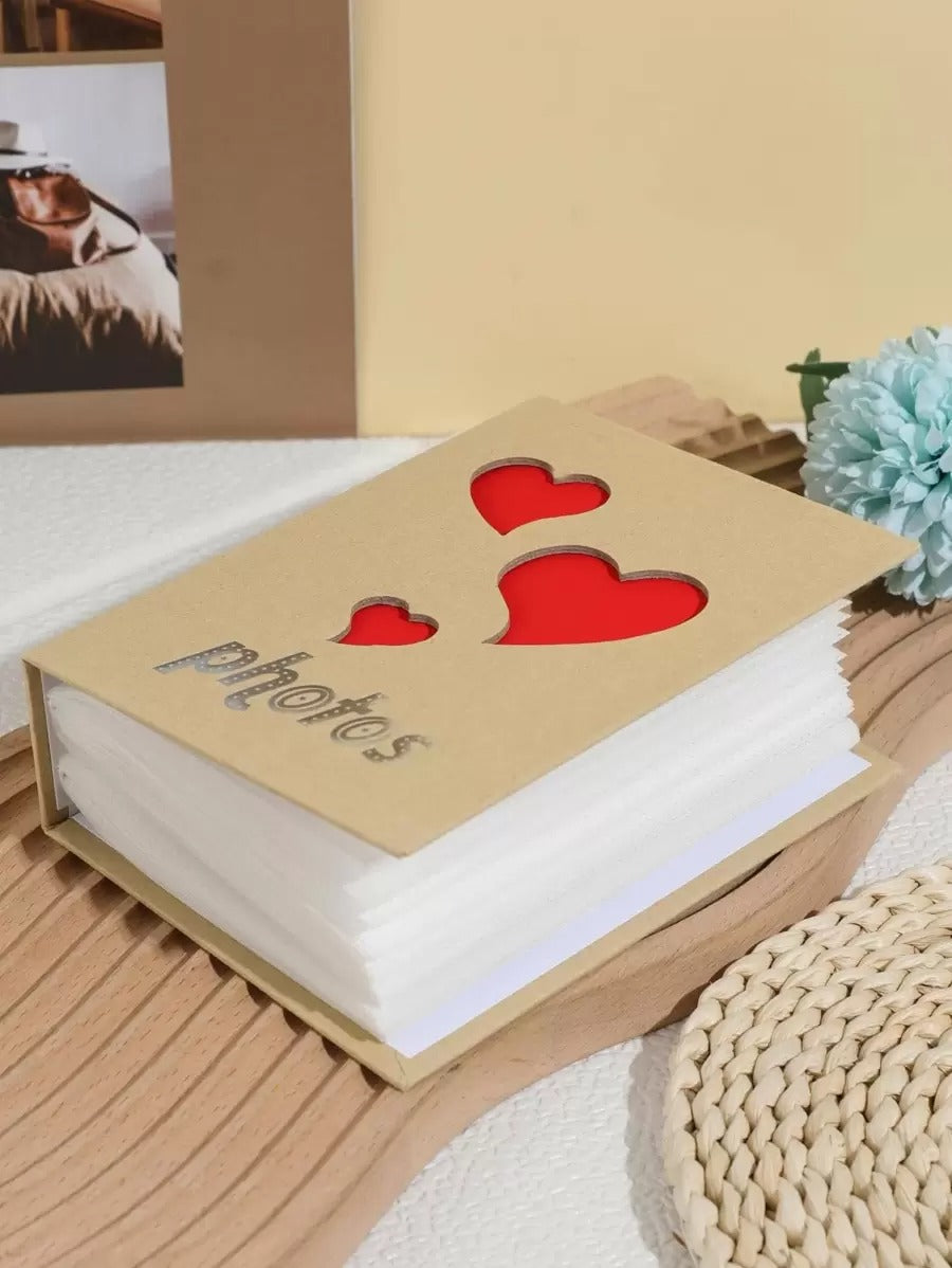 Album fotografico a cuore cavo, porta foto in cartoncino con grafica a lettere, per uso domestico e per il ritorno a scuola
