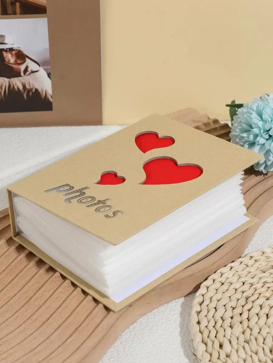 Album fotografico a cuore cavo, porta foto in cartoncino con grafica a lettere, per uso domestico e per il ritorno a scuola