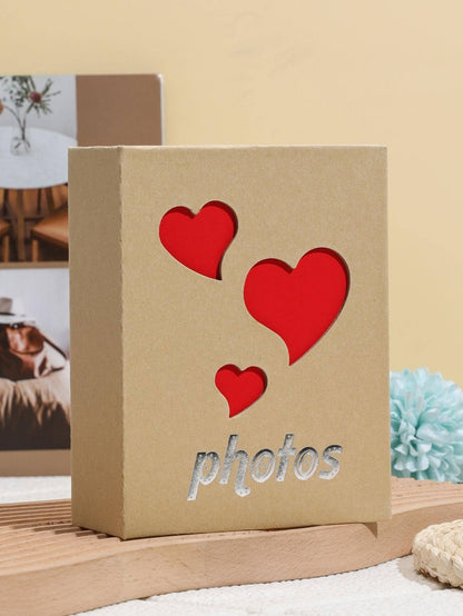 Album fotografico a cuore cavo, porta foto in cartoncino con grafica a lettere, per uso domestico e per il ritorno a scuola
