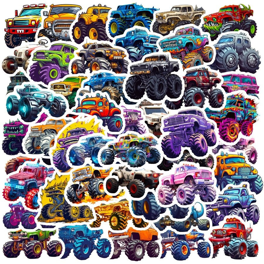 50 pezzi fumetto veicoli adesivi , compreso macchine , camion , mostro camion , graffiti Decalcomanie per styling auto