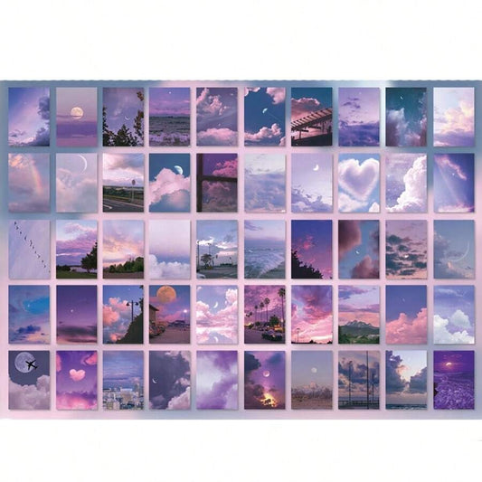 Pezzi Adesivo Fotografico Di Paesaggi Con Cielo E Nuvole Viola, Per Scrapbooking, Decorazione Artistica, Decorazione Di Laptop E Telefono Estetica Di Bottiglie D'acqua, E Fai Da Te Creativi