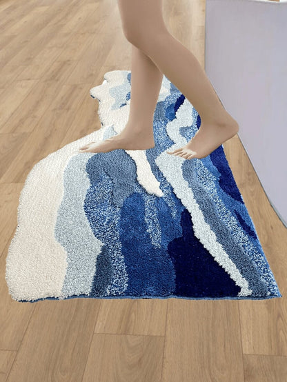 Tappeto da bagno asimmetrico 3D con motivi a onde e nuvole, tappeto da pavimento per soggiorno, tappeto da camera da letto per decorazione estetica per adolescenti, tappeto da area morbido, antiscivolo, moderno, in fibra super fine, spesso e soffice
