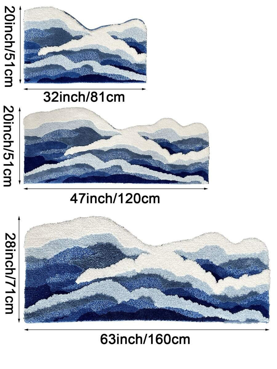 Tappeto da bagno asimmetrico 3D con motivi a onde e nuvole, tappeto da pavimento per soggiorno, tappeto da camera da letto per decorazione estetica per adolescenti, tappeto da area morbido, antiscivolo, moderno, in fibra super fine, spesso e soffice