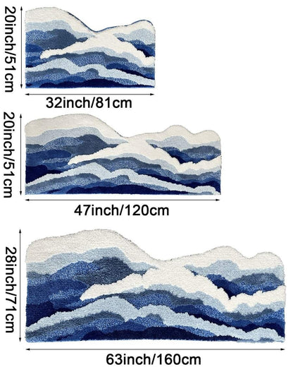 Tappeto da bagno asimmetrico 3D con motivi a onde e nuvole, tappeto da pavimento per soggiorno, tappeto da camera da letto per decorazione estetica per adolescenti, tappeto da area morbido, antiscivolo, moderno, in fibra super fine, spesso e soffice