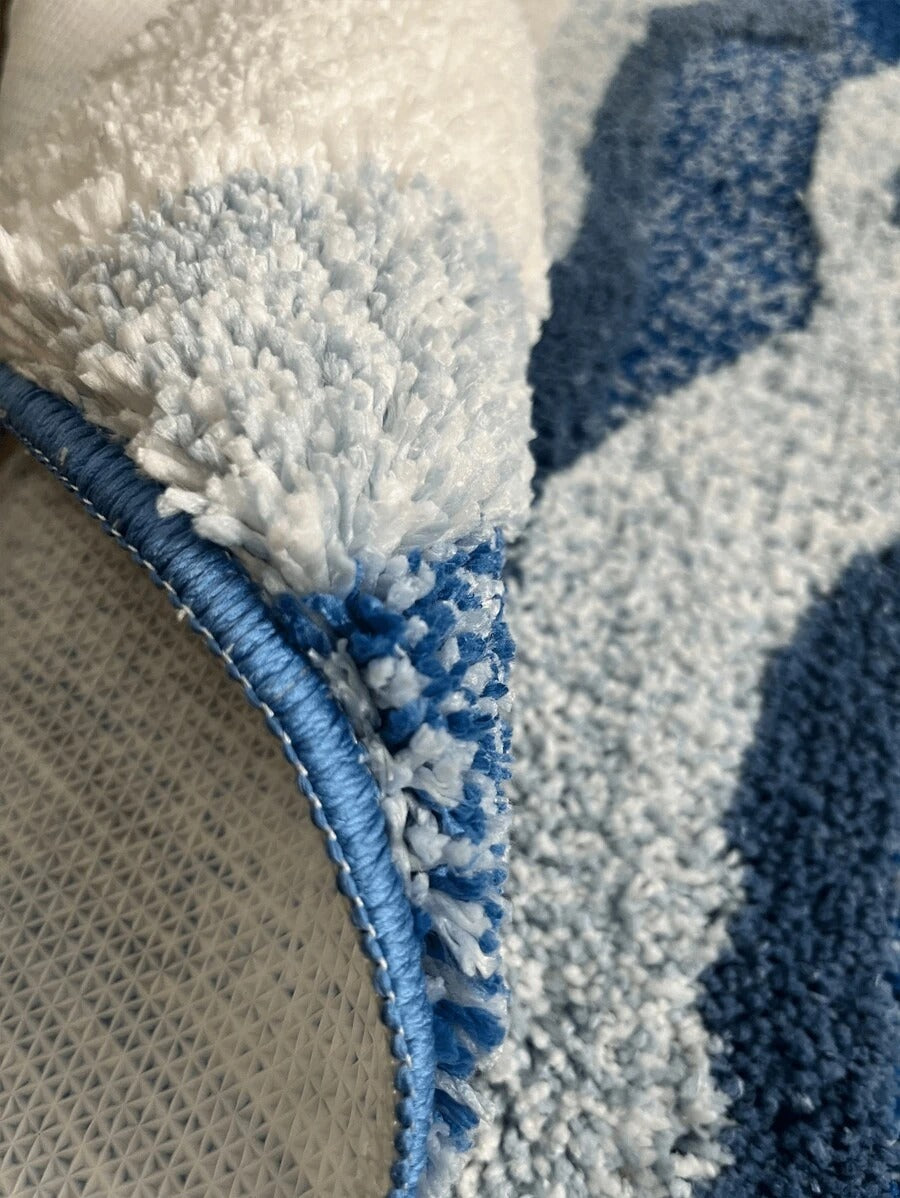 Tappeto da bagno asimmetrico 3D con motivi a onde e nuvole, tappeto da pavimento per soggiorno, tappeto da camera da letto per decorazione estetica per adolescenti, tappeto da area morbido, antiscivolo, moderno, in fibra super fine, spesso e soffice