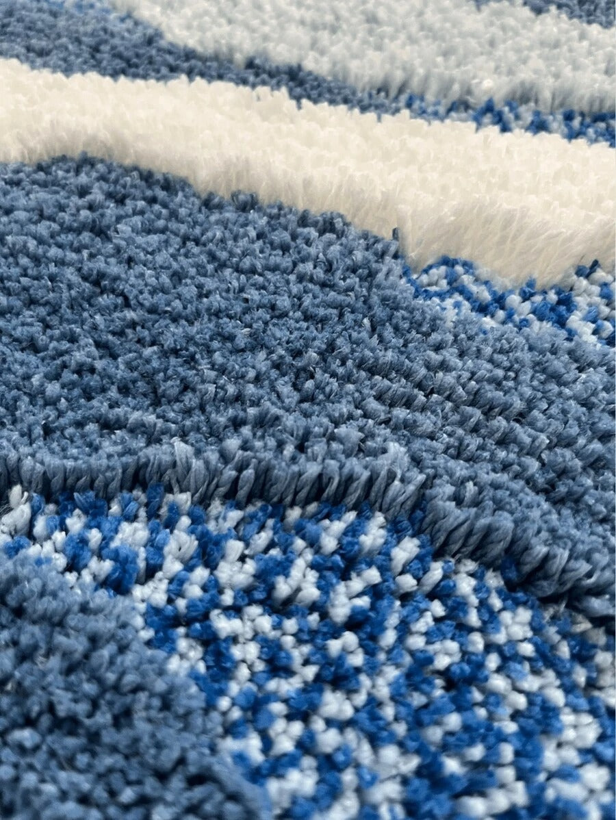 Tappeto da bagno asimmetrico 3D con motivi a onde e nuvole, tappeto da pavimento per soggiorno, tappeto da camera da letto per decorazione estetica per adolescenti, tappeto da area morbido, antiscivolo, moderno, in fibra super fine, spesso e soffice