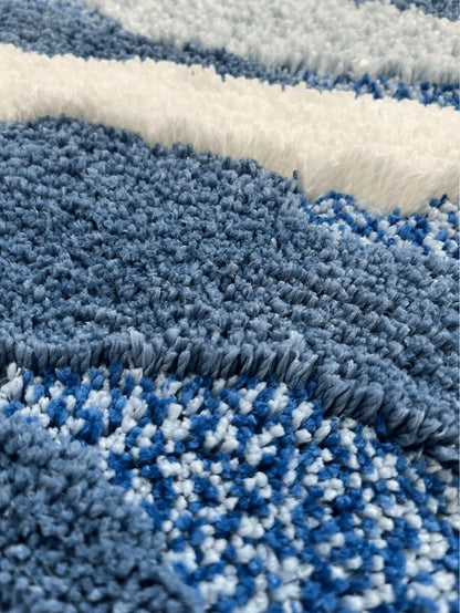Tappeto da bagno asimmetrico 3D con motivi a onde e nuvole, tappeto da pavimento per soggiorno, tappeto da camera da letto per decorazione estetica per adolescenti, tappeto da area morbido, antiscivolo, moderno, in fibra super fine, spesso e soffice