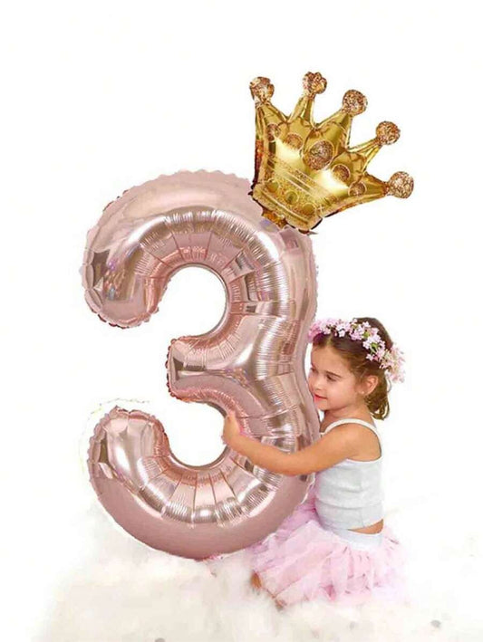 2 pezzi/set Palloncini a forma di corona digitale color oro rosa da 81,28 cm per decorazioni di feste di compleanno, tema di decorazioni, ritorno a scuola, San Valentino