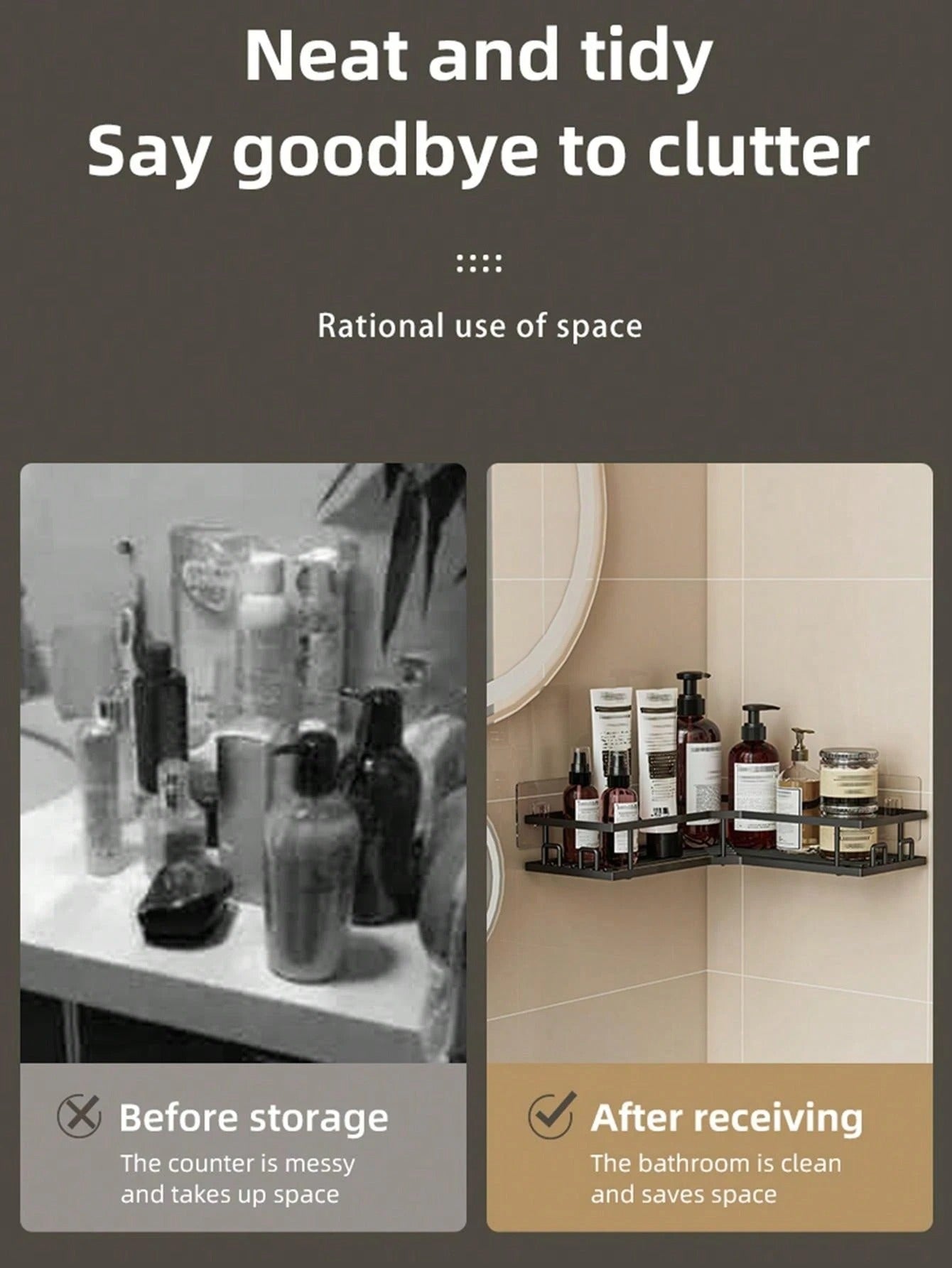 Set di accessori da bagno in acciaio inossidabile senza foratura: portaoggetti angolare per doccia, organizer da parete adesivo per doccia per gel doccia