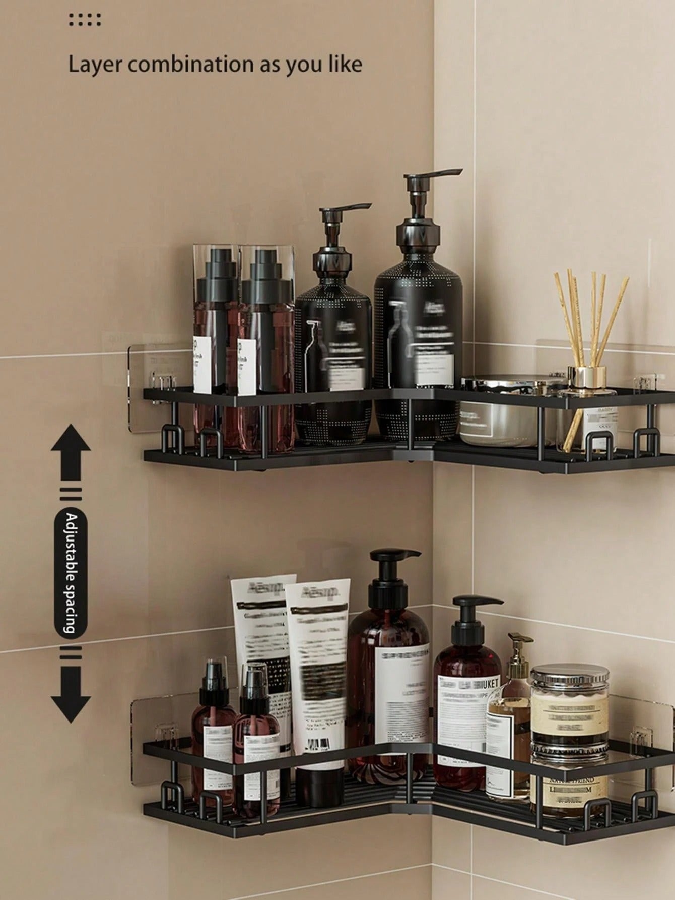 Set di accessori da bagno in acciaio inossidabile senza foratura: portaoggetti angolare per doccia, organizer da parete adesivo per doccia per gel doccia