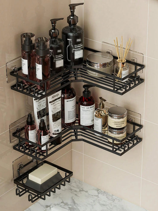 Set di accessori da bagno in acciaio inossidabile senza foratura: portaoggetti angolare per doccia, organizer da parete adesivo per doccia per gel doccia