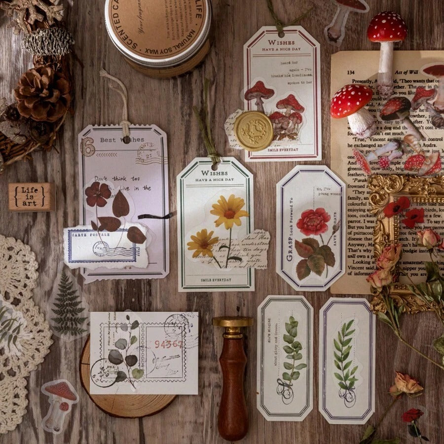 CANDY POETRY 1 Confezione Di 40 Pezzi Adesivi Decorativi Retrò In Stile Botanico Per DIY, Materiali Per Artigianato, Accessori Per Cellulari, Notebook, Laptop, Scrapbook Estetici E Forniture Per Opere D'arte